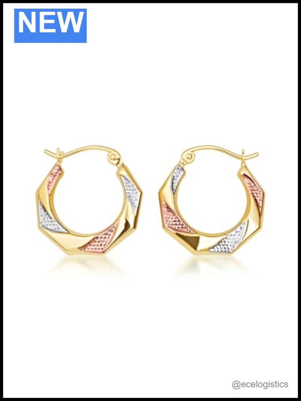 Textured Heptagon Hoop Earrings Solid Gold Hinged Hoop